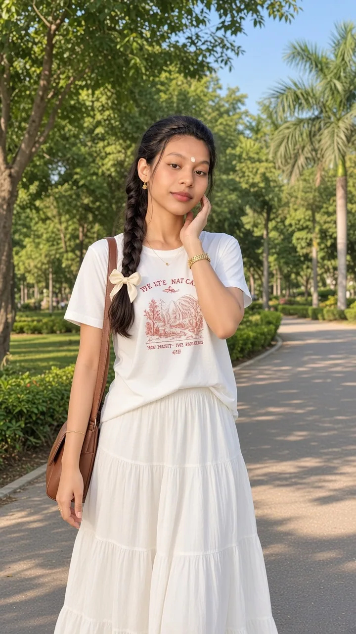 A photorealistic outdoor lifestyle portrait of a young wo...