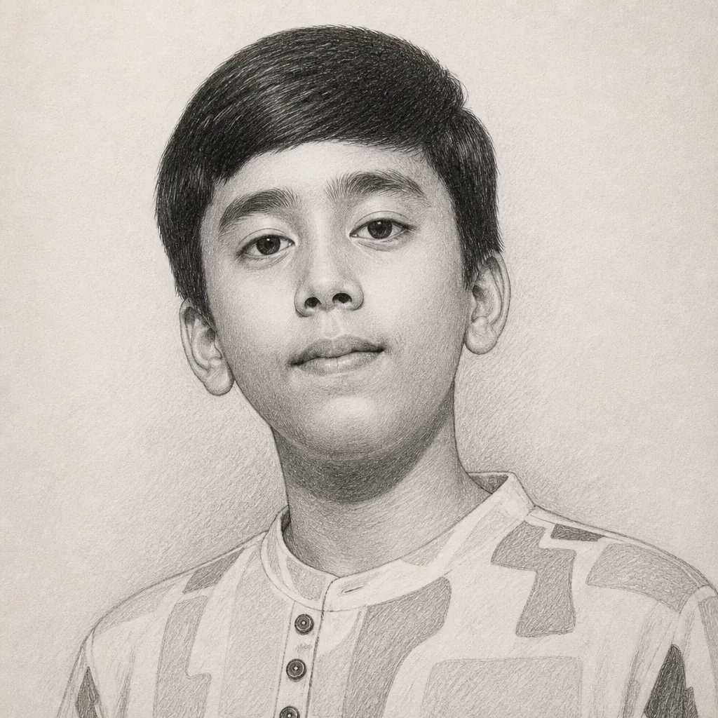 Create a highly detailed pencil sketch portrait on paper ...