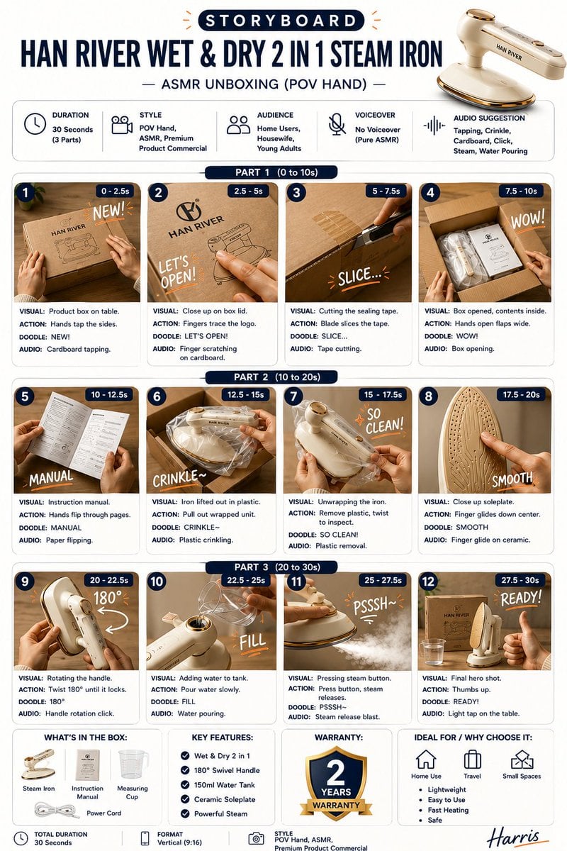 Create a clean, premium storyboard infographic for a prod...