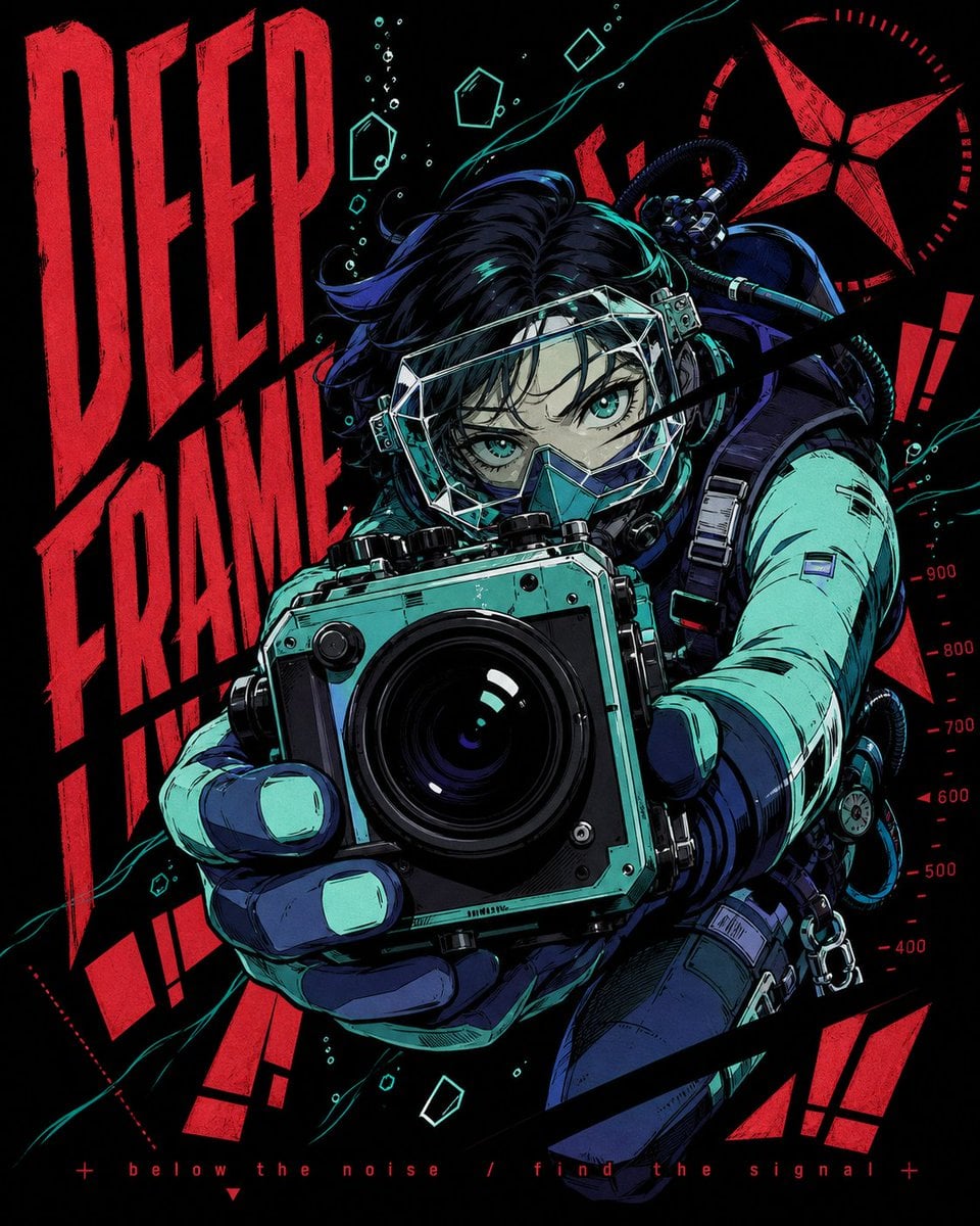 Create a 4:5 "neon-teal-crimson-manga-slice-poster" image.