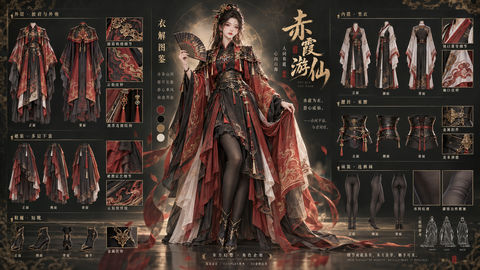 赤霞游仙：华丽仙侠角色设定与服装拆解海报