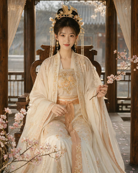 杏金米白交织的盛唐余韵古风肖像