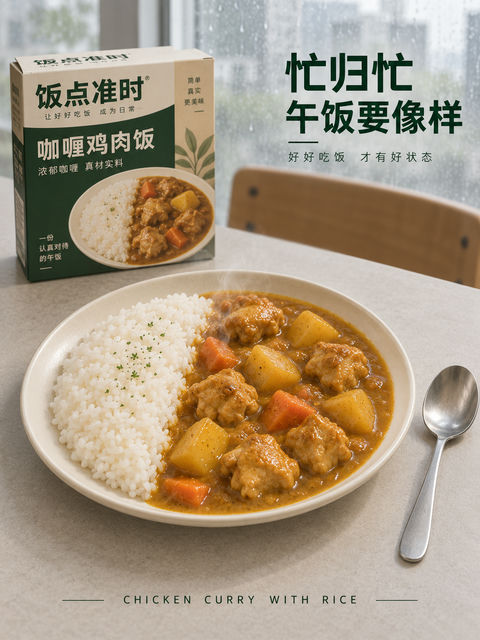 忙碌职场中的治愈系浓郁咖喱鸡肉饭海报