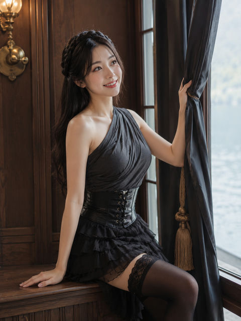 哈尔施塔特窗边的日系电影感少女