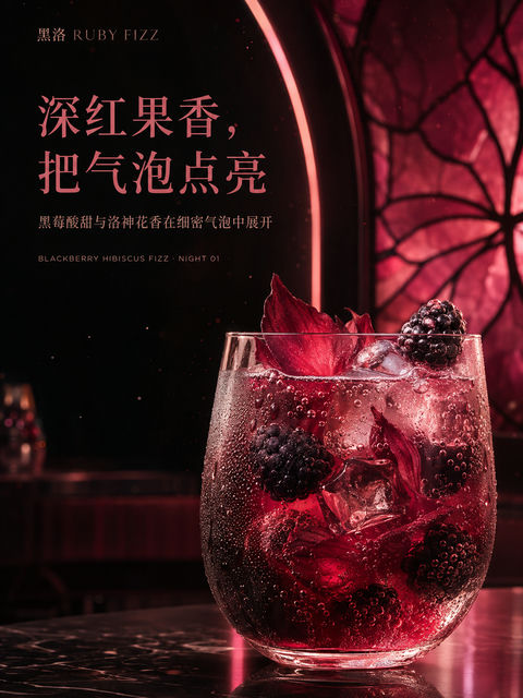 深红果香黑莓洛神气泡饮商业视觉海报