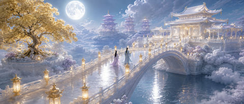 月河银桥桂影流光东方月宫云海大景